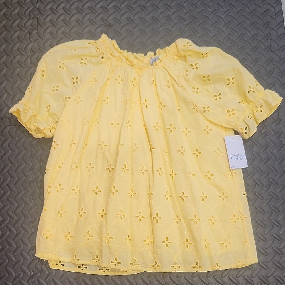Croft & Barrow Sunny Yellow Eyelet Top